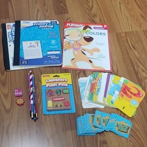 8 pc kids school lot pins flash cards notebook NEW